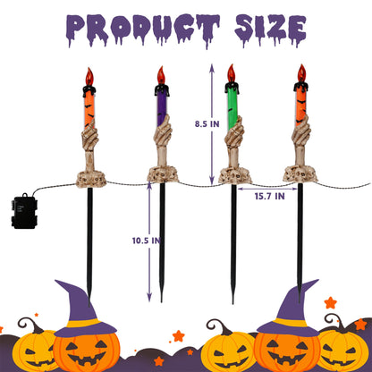 Dazzle Bright Halloween Decorations, 10 Pack Lighted Battery Operated Skeleton Hands Hold Candle with Stakes, Pathway Decor for Indoor Outdoor Party Home Garden