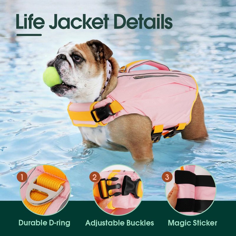 Kuoser Dog Life Jacket, High Flotation Swim Vest for Water Active