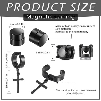 ASTER 10 Pairs Magnetic Stud Earrings Stainless Steel Magnetic Earrings Non Piercing Cross Fake Earrings, Clip on Earring Magnet Earring for Men,Women,Kids,Girls(4 Styles), 10 pairs magnetic earrings, Stainless Steel