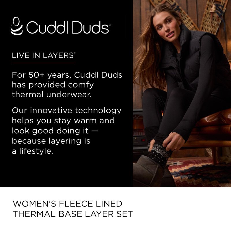 Cuddl Duds Womens Heavyweight Fleece 2 Piece Long Sleeve Thermal Underwear Set – Shirt & Leggings Base Layer for Cold Weather – Winter Clothing Long Johns Lounge Sets for Women, White, S