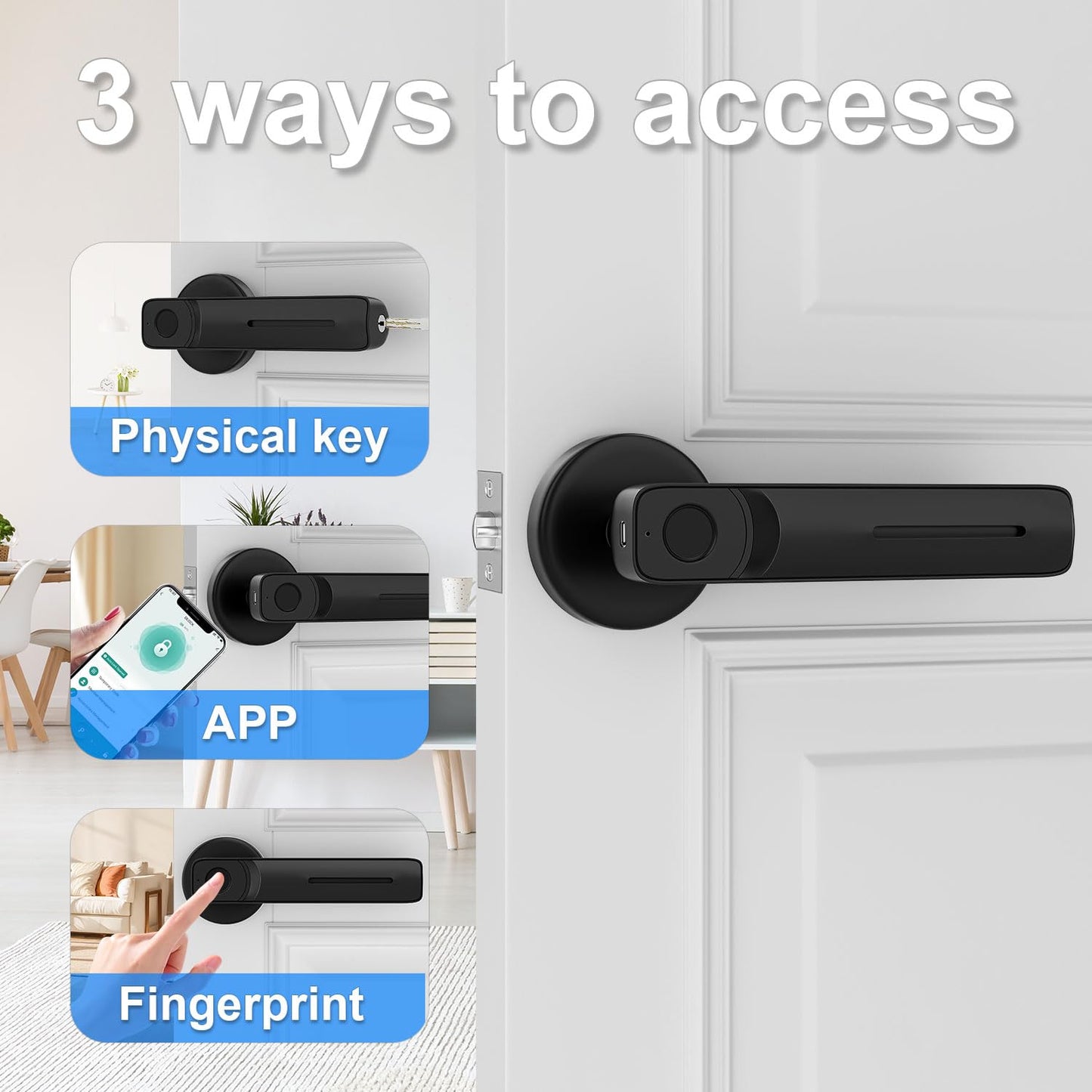 IKOED Fingerprint Door Lock with Smart APP,Fingerprint Door Knob,Biometric Door Knob Keyless Entry Door Lock with Tuya for Home/Bedroom/Office/Apartment/Airbnb Black