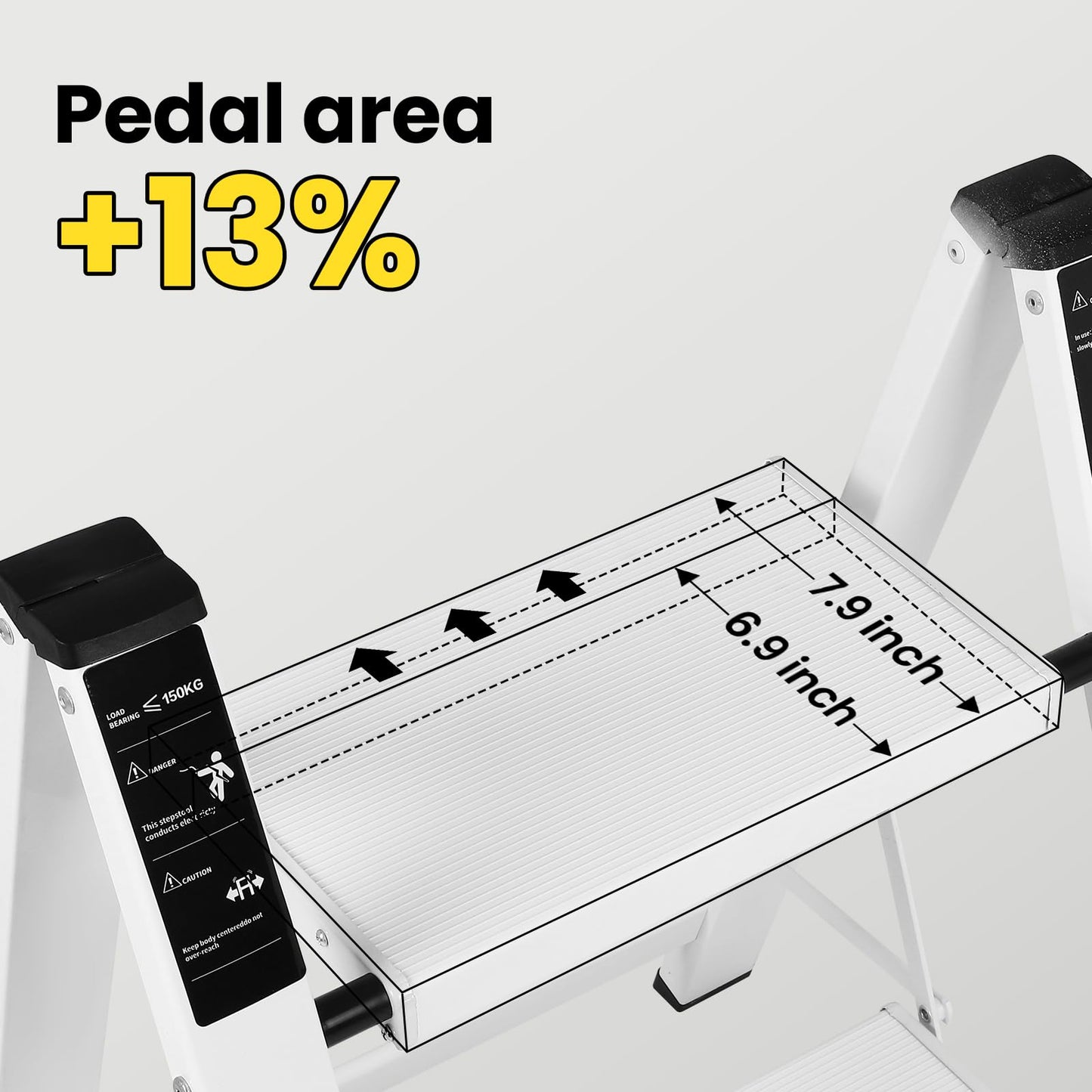 FAHKNS 3 Step Ladder, Aluminum Folding Step Stool with Anti-Slip Sturdy and Wide Pedal, Portable Space Saving Closet Step Stool for Home and Kitchen, Step Stools for Adults, White, 330Lbs