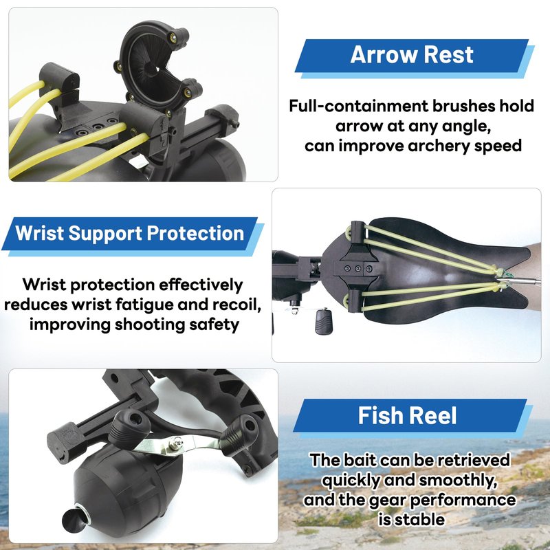HANDBAIGE Outdoor Hunting Fishing Slingshot Archery Arrow Shooting Ammo Balls Multifunction Catapult Slingshot with Fishing Reel, Arrow Brush,Rubber Bands Fish Kit