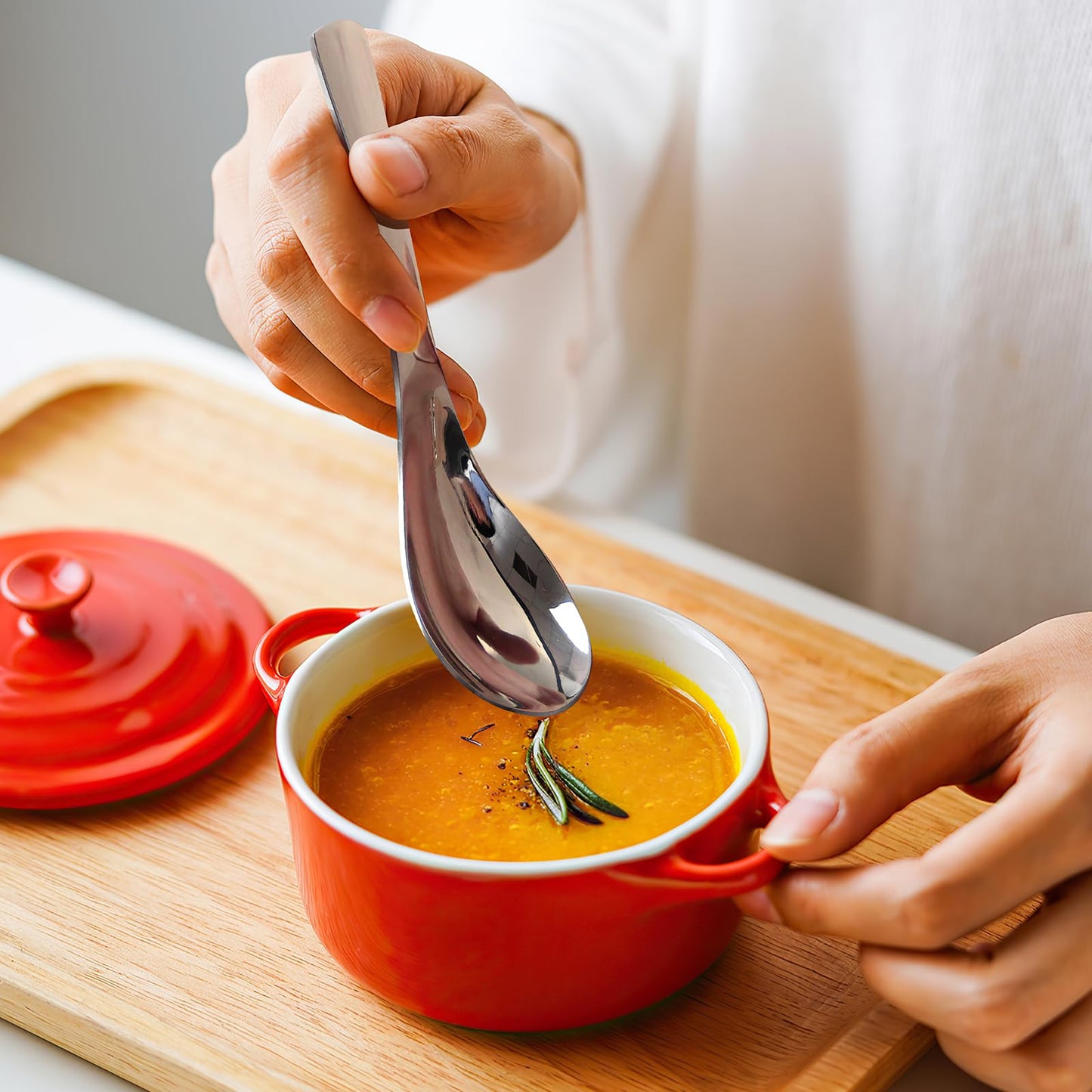 AOOSY 6-Piece Heavy Weight Soup Spoons,Stainless Steel Asian Soup Spoon with Ergonomic Short Handle for Ramen, Curry, Cereals