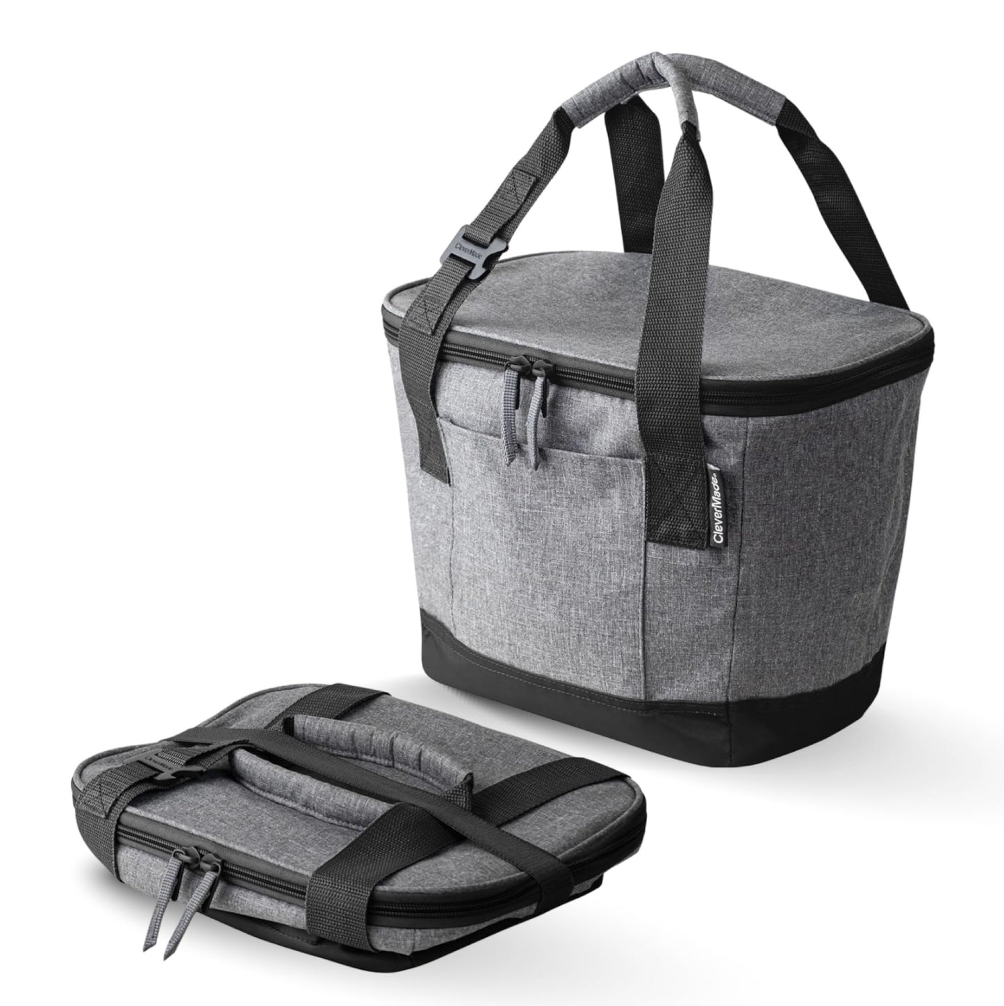 CleverMade Tahoe Collapsible Insulated Cooler Bag – 18 Cans / 14 Qt Leakproof Soft Cooler for Beach, Travel, Car – Bottle Opener – Cool Gray/Midnight