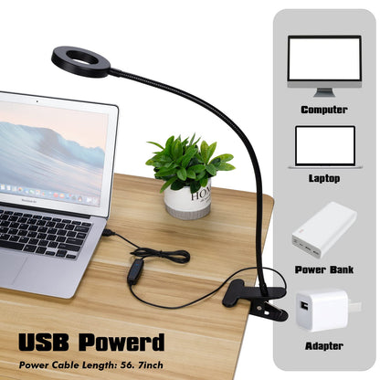 LuxLumin LED Desk Lamp with Clamp for Video Conference Lighting, USB Light for Laptop Zoom Meeting, Clip on LED Ring Light for Computer Webcam Lighting Dimmable Black