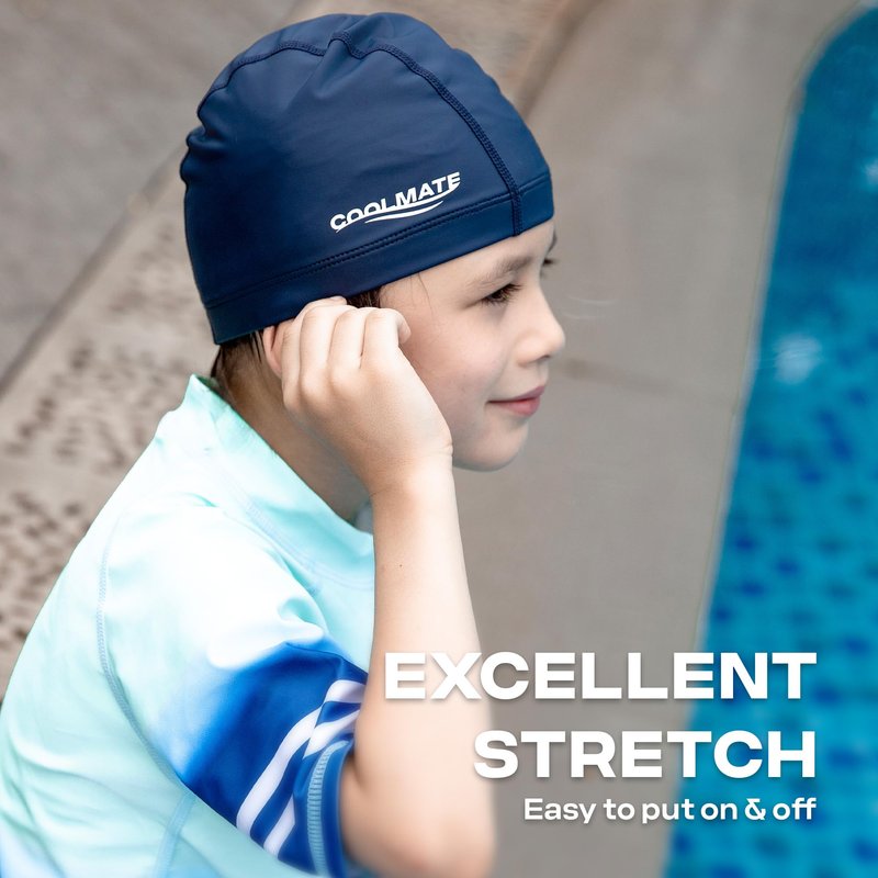 COOLMATE Fabric Swim Cap for Kid 3 4 6 8 14 16, Silicone Water Resistant Layer, Cloth Swim Cap Gifts for Swimmers, Lightweight for Pool, Lap Swimming (1 pc) (Legend Ink, S)