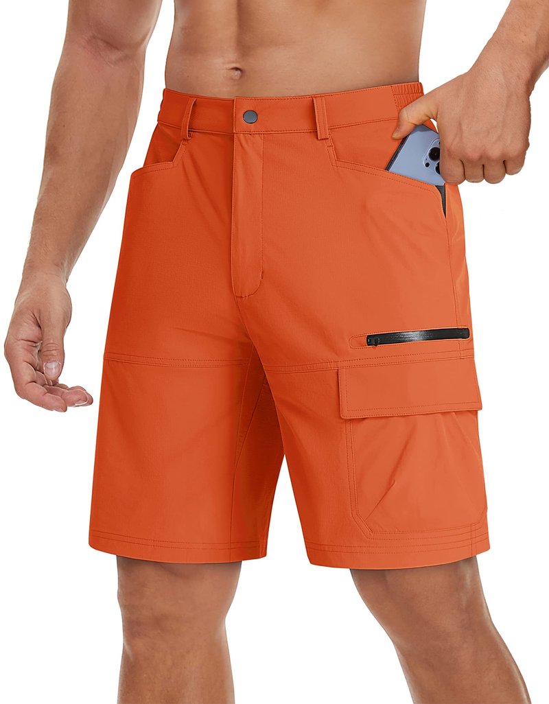 TACVASEN Mens 10" Lightweight Hiking Outdoor Cargo Travel Shorts Quick Dry Casual Breathable Fishing Dress Golf Summer Shorts Orange 32