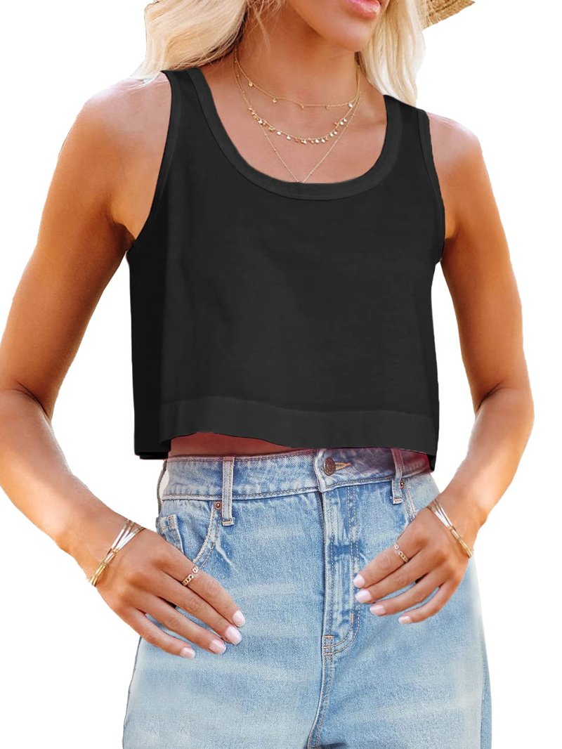 Aoysky Womens Cotton Crop Tops Casual Loose Tank Top Sleeveless Basic Cropped Athletic Yoga Workout Shirt Black