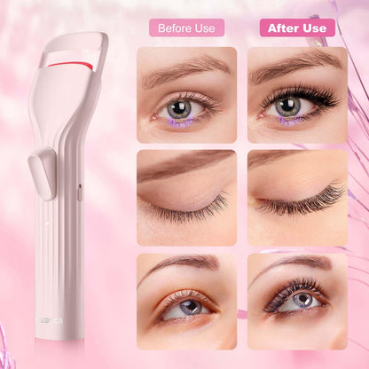 HEBECA Heated Eyelash Curlers, Electric Lash Curler with Innovative Heating Silicone Pad for Lifted Lashes 24 Hours,Quick Rechargeable 600mAh Battery EC2001 (Pink)