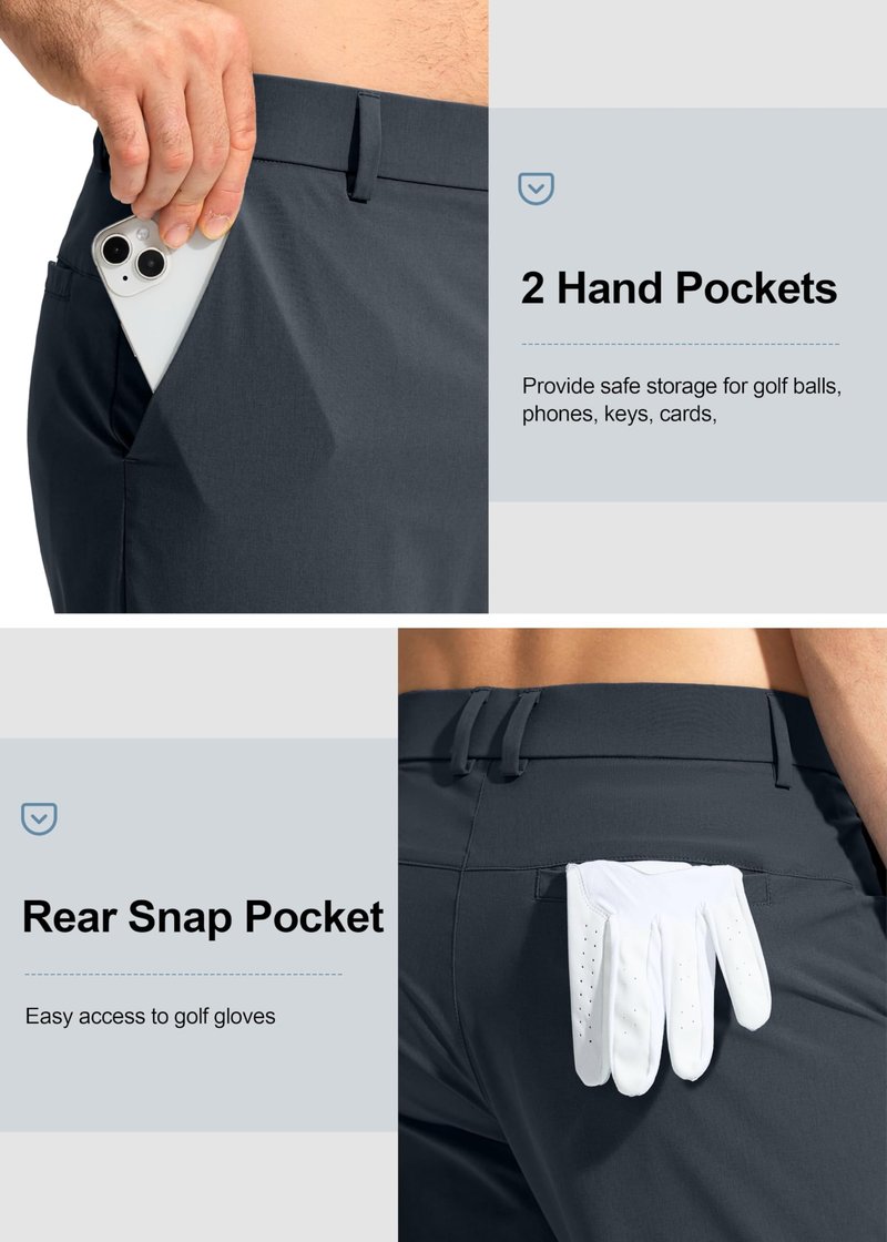 Pudolla Men's Golf Pants Stretch Classic Fit Work Dress Pants 32 Lightweight Quick Dry Casual Slacks Trousers with Pockets(Iron Grey 34Wx32L)
