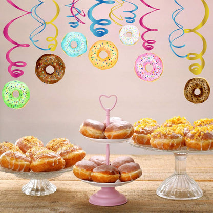 CC HOME 15Pack Donut Cake Hanging Swirls Doughnut Dessert Ceiling Streamer Birthday Party Decorations Donut Themed Party Favors for Holiday Baby Shower Home Decoration Party Supplies