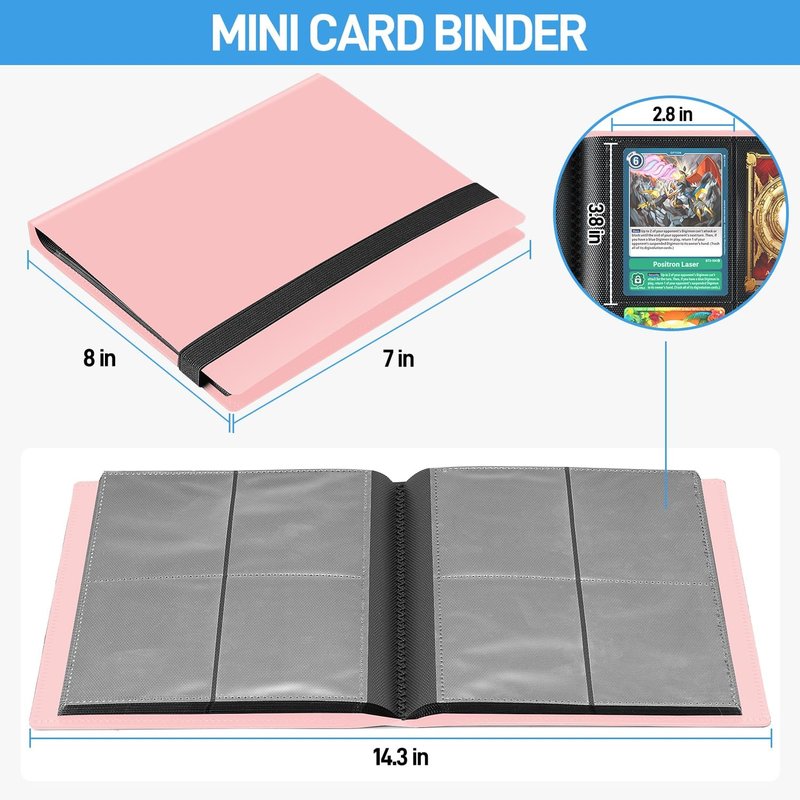 Trading Card Binder - Upgraded 4-Pocket Mini Album with 160 Pockets | Pink Card Book Holder
