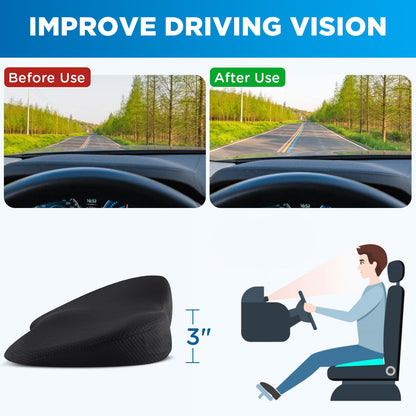 QUTOOL Car Memory Foam Seat Cushion Car Seat Cushions for Driving Wedge Booster Seat Cushion for Short People Chair Seat Cushion Pad Seat Back Support for Office Chair, Cars, and Trucks (Black)