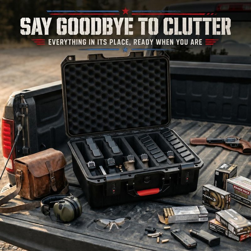 Pistol Gun Case - Shockproof & Waterproof Hard Case with Pre-Cut Foam | Holds Multiple Handguns, TSA Approved Locks