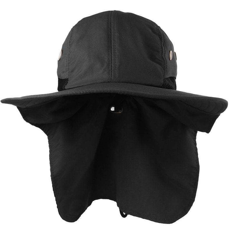 Falari Outdoor Sun Hat, Wide Brim with Neck Flap, Safari Hiking Gardening Fishing Hat - Black