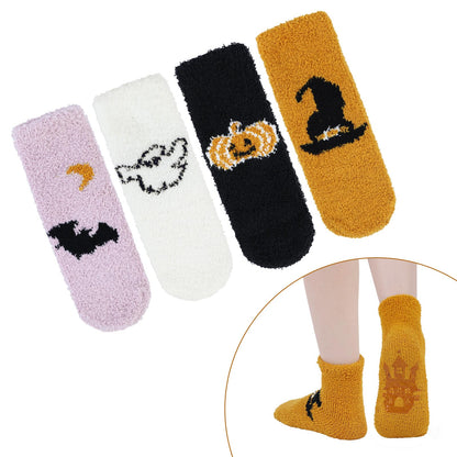 Century Star Halloween Socks Womens Fuzzy Socks Soft Fluffy Socks Winter Socks Sports Outdoor Sock Athletic Socks for Christmas 4 Pairs Halloween Pattern One Size