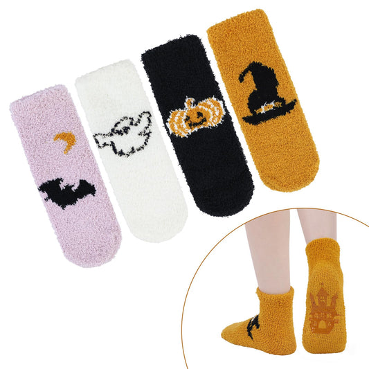 Century Star Halloween Socks Womens Fuzzy Socks Soft Fluffy Socks Winter Socks Sports Outdoor Sock Athletic Socks for Christmas 4 Pairs Halloween Pattern One Size