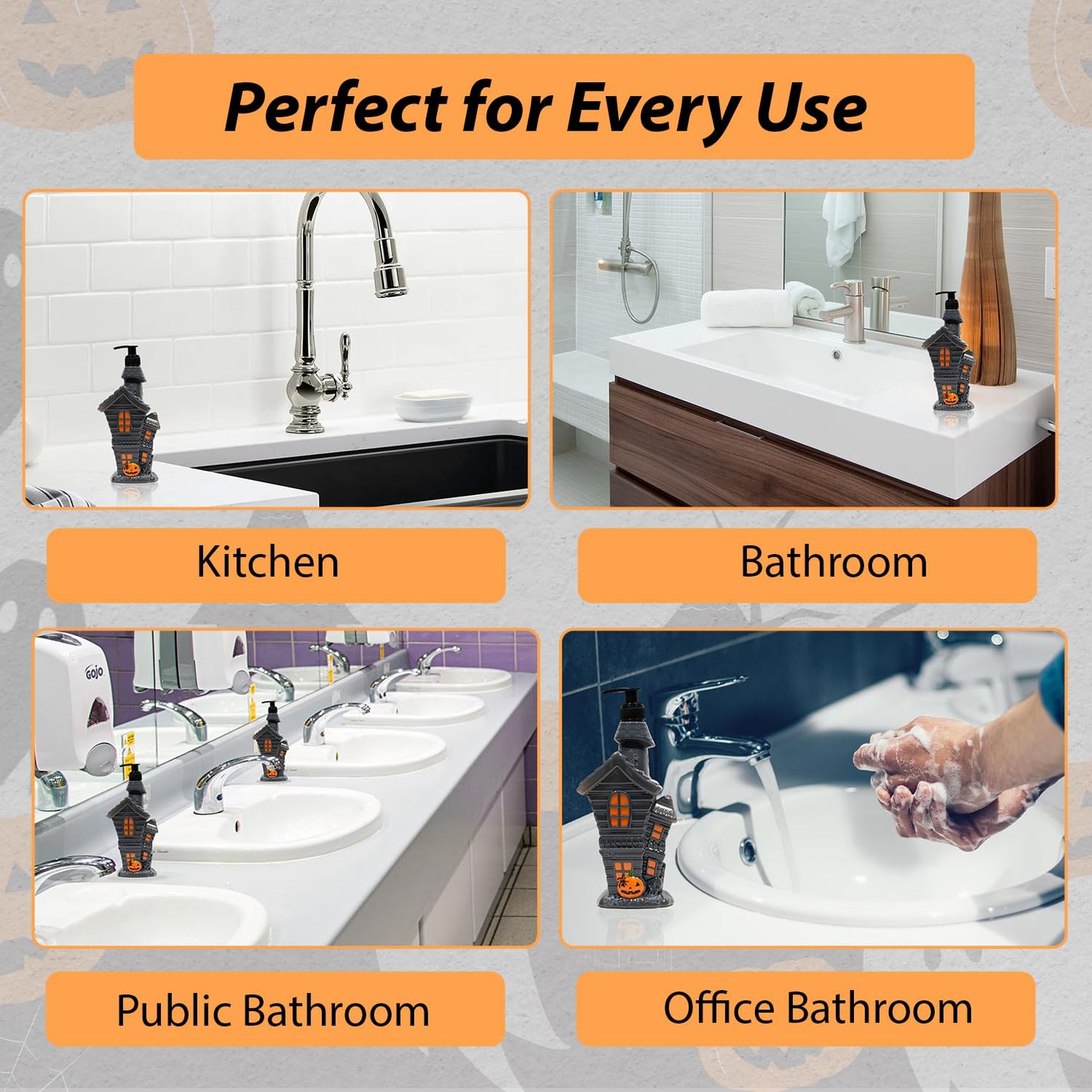 Simple Pleasures Haunted House Scented Liquid Hand Soap Dispenser - Autumn & Halloween Novelty Décor – Decorative Refillable Hand Pump for Kitchen Countertop and Bathroom Sink