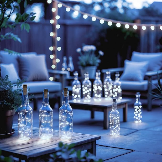 10 Pack Bottle Lights with Cork, 20 LED 7ft Cool White Copper Wire String Lights for Wine Bottles, Battery Operated Decorative Fairy Lights for DIY, Home, Party, Wedding Decor (Cool White)