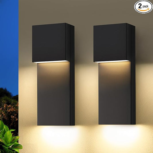tewei Modern LED Outdoor Wall Sconce, 15'' 20W Outdoor Light Fixtures Exterior Wall Lights, Black LED Front Porch Lights Outside Wall Mount Lighting for House, Backyard, Warm White 3000K, 2 Pack