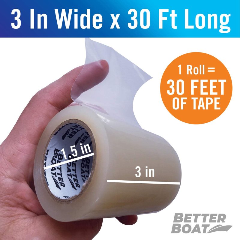 Better Boat Repair Tape - Clear Waterproof Patch for Fabric & Vinyl | 30ft x 3in Heavy Duty for RV, Tent, Sail, Canopy