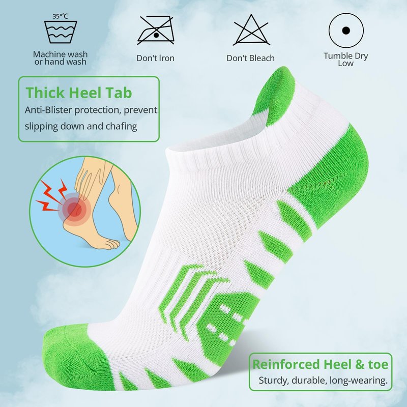 COOPLUS Ankle Socks Womens Athletic Cushioned Anti-Blister Running Cotton Low Cut Socks 6 Pairs