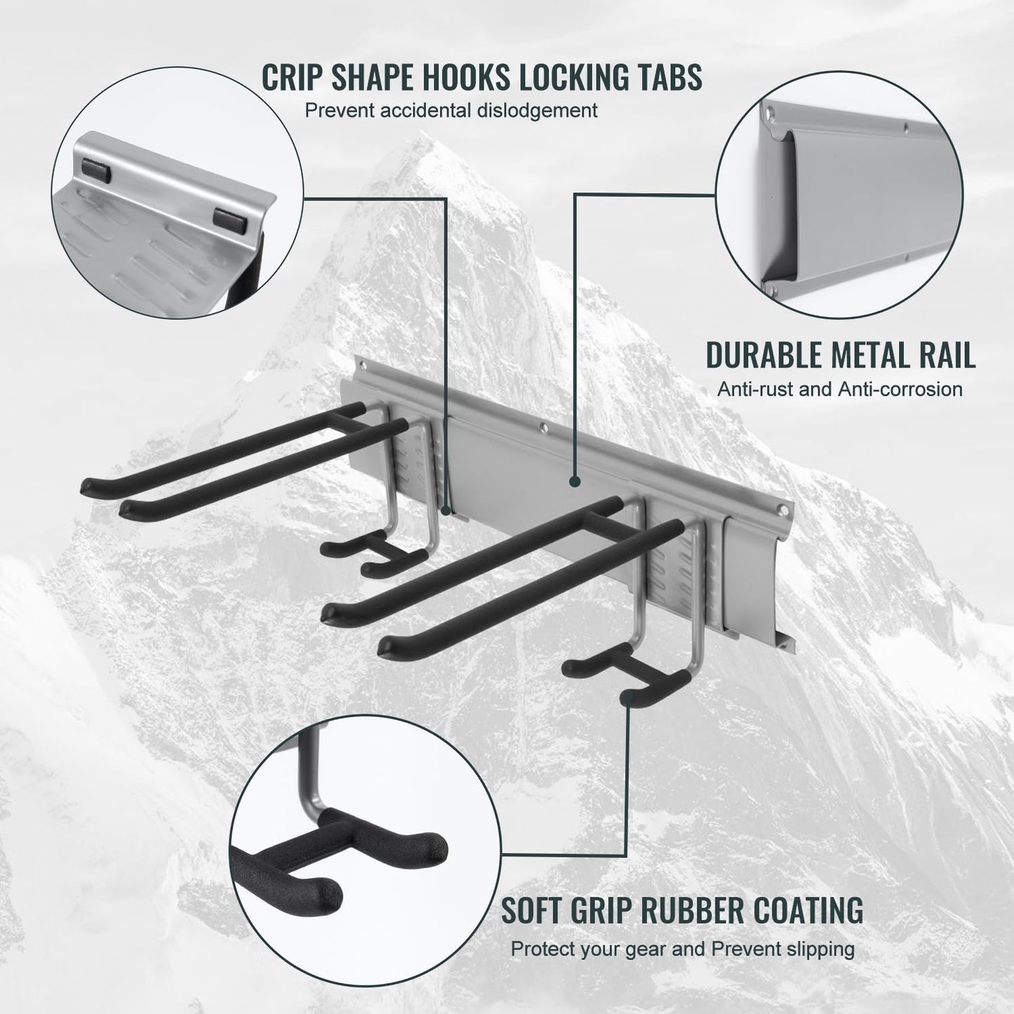 Aking Ace Wall Mount Tool Storage Rack, Heavy Duty Garage Organizer, Garden Hooks and Hangers, Hold Up to 350lbs Grey AK806