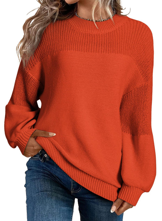 Dokotoo Womens Sweaters Casual Long Sleeve Knit Sweater for Women Oversized Crewneck Solid Color Halloween Winter Warm Trendy Pullover Sweater Tops Orange Large