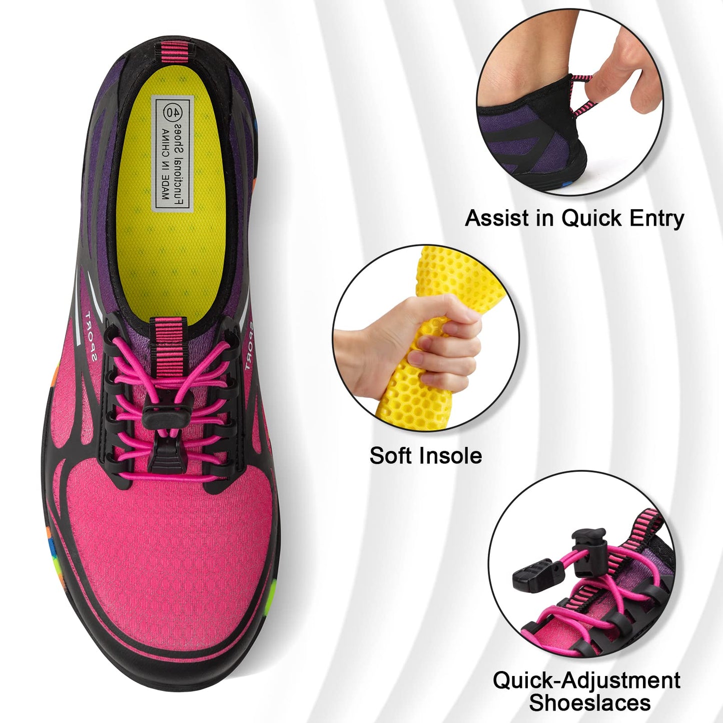 Water Shoes for Women Barefoot Shoes Women Swim Beach River Pool Aqua Socks Quick Dry for Hiking Surfing Kayaking Cruise Ship Essentials Size Women 8.5 / Men 7.5 (4-Purple)