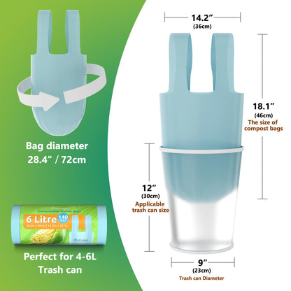 GreFusion 6L Tie Handle food waste Bags 140 count Extra Thick compostable caddy liners 6 litre with Handles