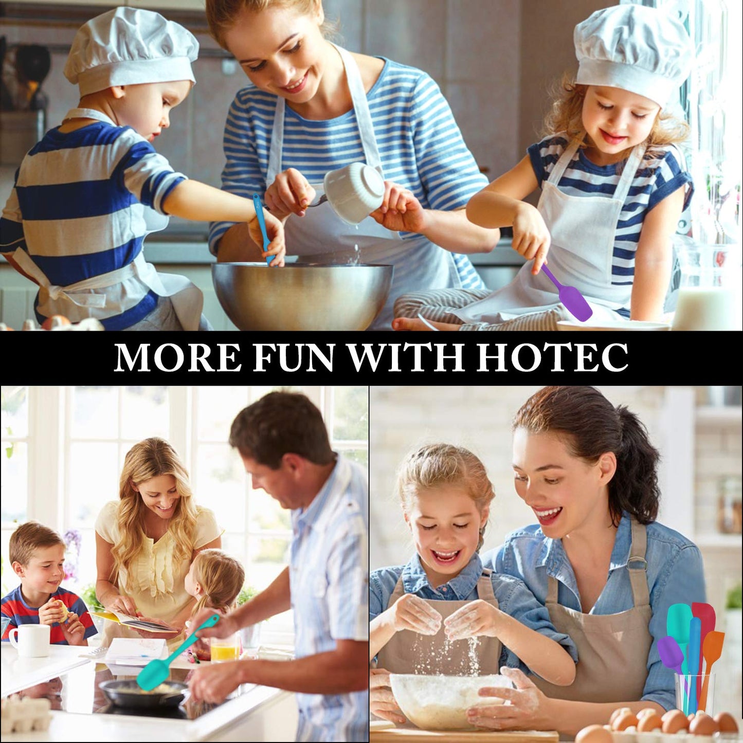 HOTEC Heat Resistant 600℉ Food Grade Silicone Rubber Spatula Set for Baking, Cooking, and Mixing Non Stick Dishwasher Safe BPA-Free Multicolor Set of 5
