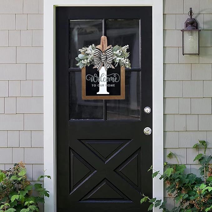 16'' Personalized Last Name Welcome Sign, Door Wreaths for Front Door Outside, Spring Wreath for Front Door Decor, Farmhouse New Home Gifts for Home (I)