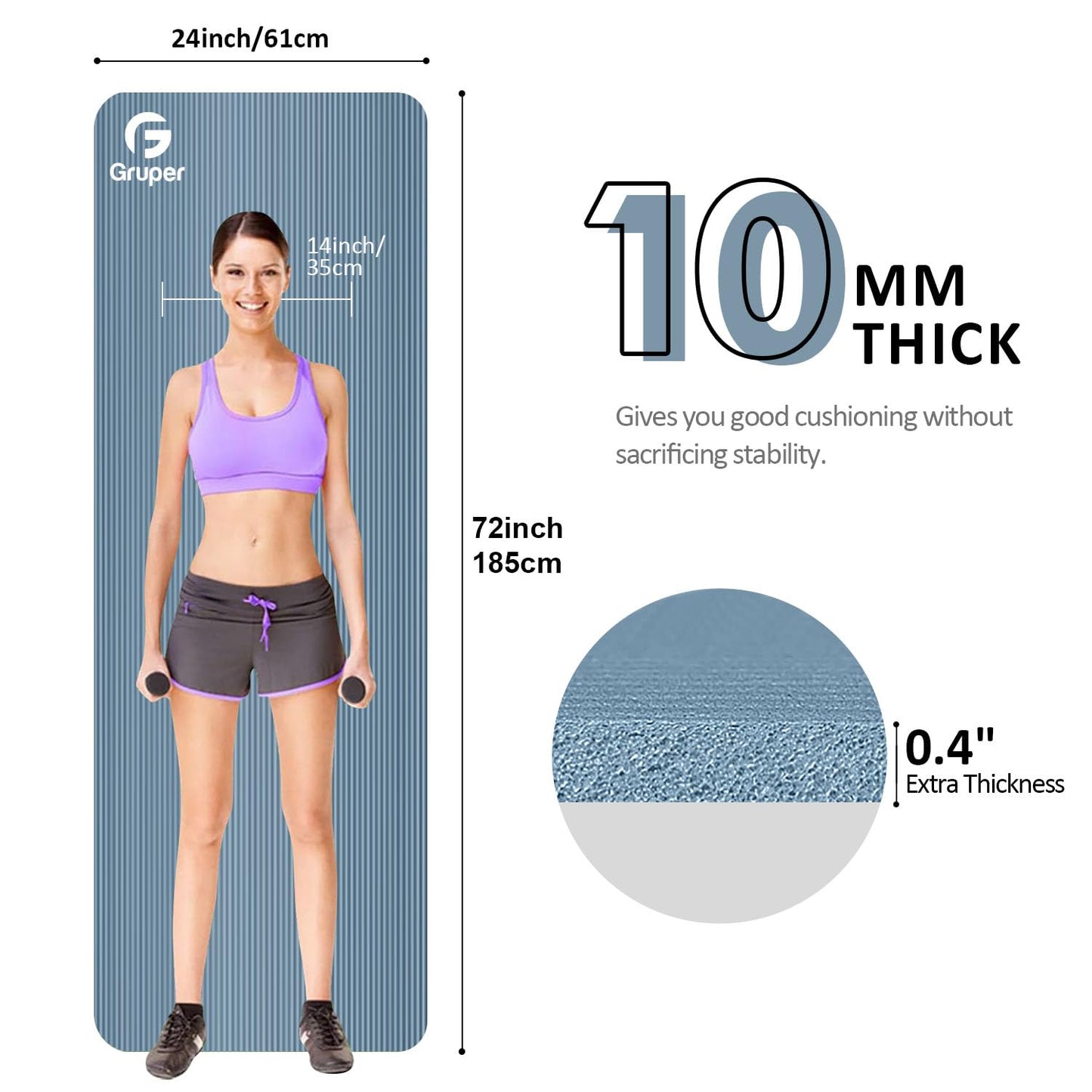 Yoga Mat Non Slip NBR Thick Yoga Mat, 72"L x 32"/24"W x 0.6"/0.4"TH (185cm x 80cm/61cm x 15mm/10mm), Anti-Tear Exercise Mat with Carrying Strap and Bag, Workout Mats for Yoga, Pilates, Floor Exercises
