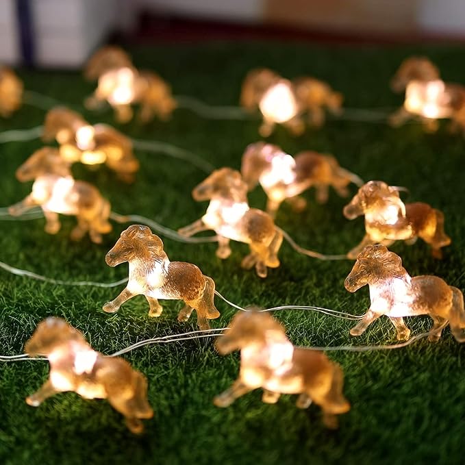 JASHIKA Horse Fairy String Lights Cute Pony Decorative Lights 20 LEDs Night Light 8.5ft Battery Operated with Remote for Bedroom Farmhouse Home Holiday Thanksgiving Decoration
