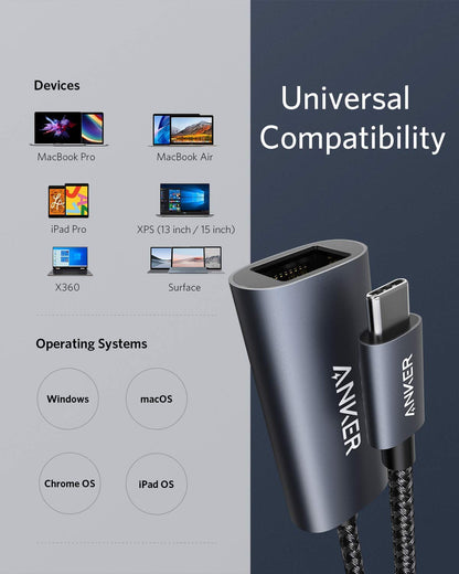 Anker USB C to Gigabit Ethernet Adapter - Aluminum Portable Adapter for MacBook Pro/Air 2018+, iPad Pro 2018+, XPS and More