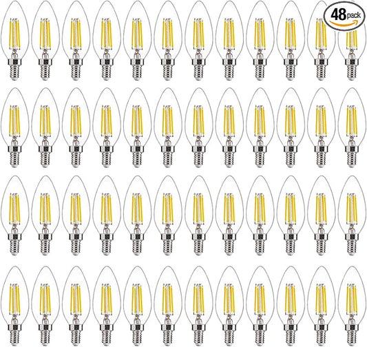 FLSNT 48 Pack Dimmable LED Candelabra Bulbs, 40W Equivalent LED Chandelier Light Bulbs, E12 Base, 5000K Daylight UL,CA65 Listed.