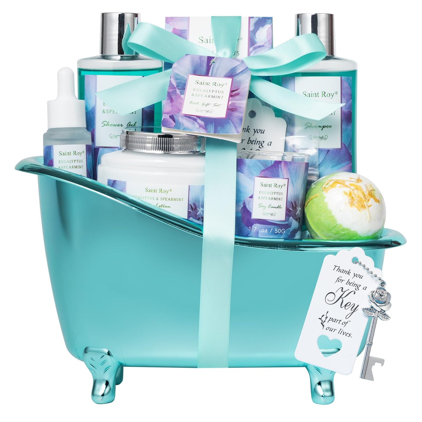 Bath and Body Basket Set Luxury EUCALYPTUS & Mint Spa Gift Basket for Women, Unique Bath Gift Baskets Gifts, Home Spa Kit Christmas Gifts for Women, birthday gift baskets for Dad Mother's Day