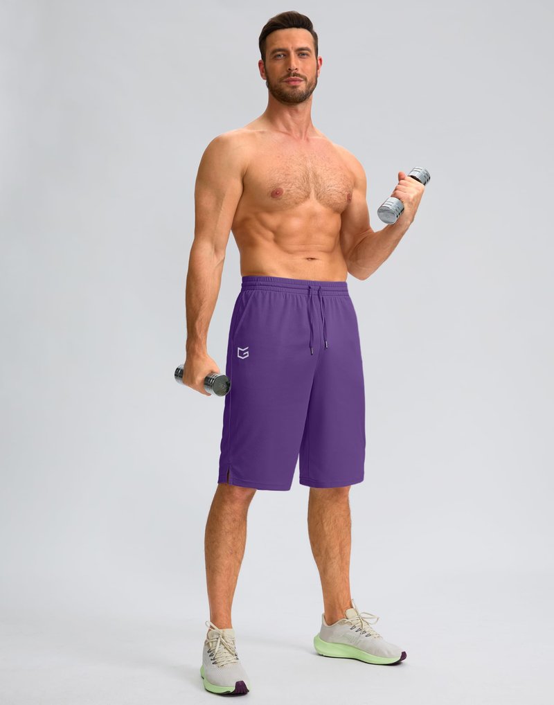 Men's Athletic Shorts with Pockets 9" / 11" Long Basketball Shorts Lightweight Quick Dry Gym Workout Shorts for Men(Purple,M)