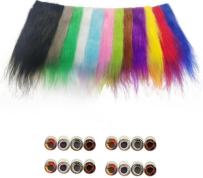 Premium Long Fiber Fly Tying Materials - 12 Pack Mix Color Craft Fur for Streamer Tails | Synthetic Fiber
