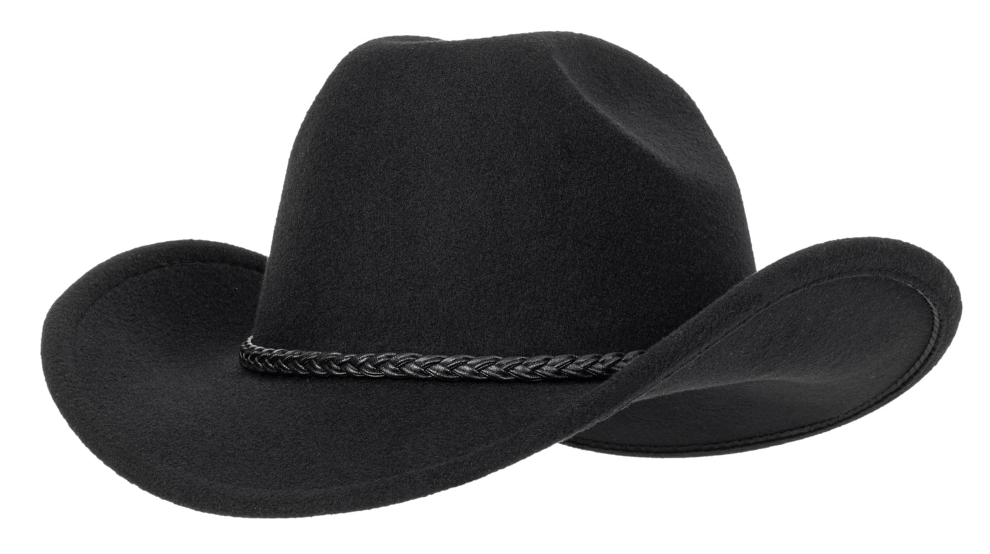 Retro Western Cowboy Hat for Men Women, Wide Brim Felt Cowgirl Fedora Hats with Braided Rope Band M