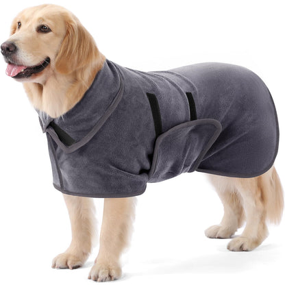 PETTOM Dog Drying Coat Super Absorbent, Adjustable Microfiber Dog Towel Robe, Soft Dogs Robe Quick Drying, Dogs Bathrobe for Bath, Swimming, Muddy Walks (Grey,L)