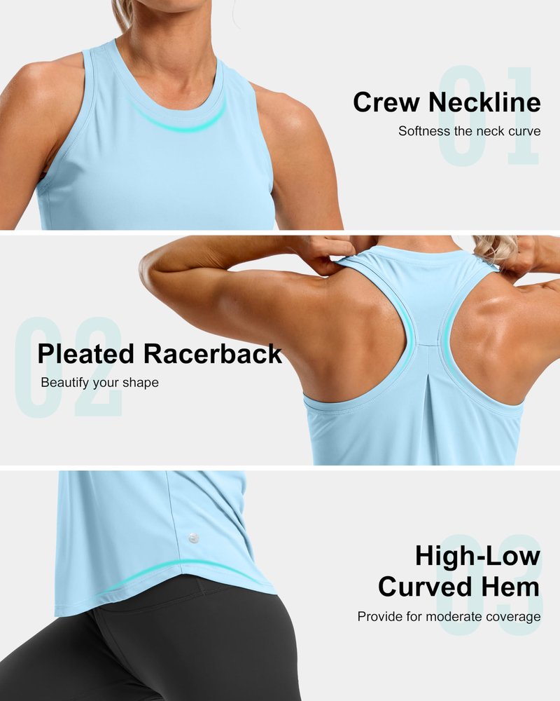 G Gradual Women's Workout Tank Tops Racerback Athletic Yoga Tops Loose Fit Sleeveless Running Gym Sports Shirts for Women(Blue Linen,M)