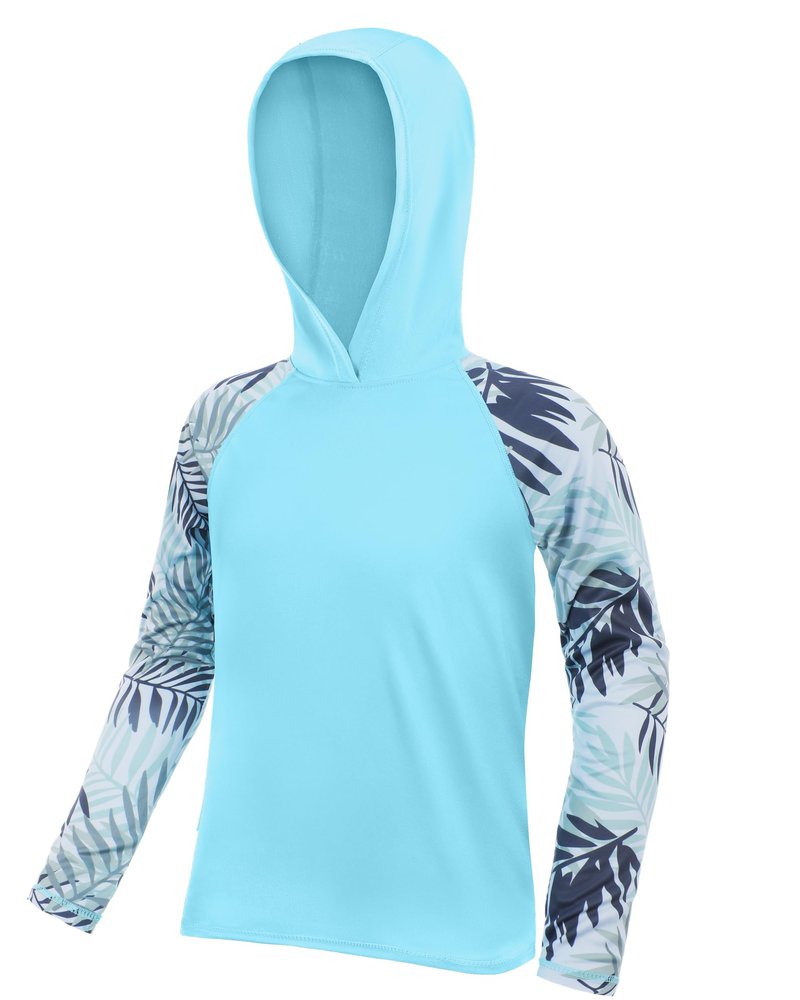 DRONIRING Boys Rash Guard Swim Hoodie, UPF 50+ UV Sun Protection Long Sleeve Fishing Shirt, Kids Youth SPF Water Shirts Blue