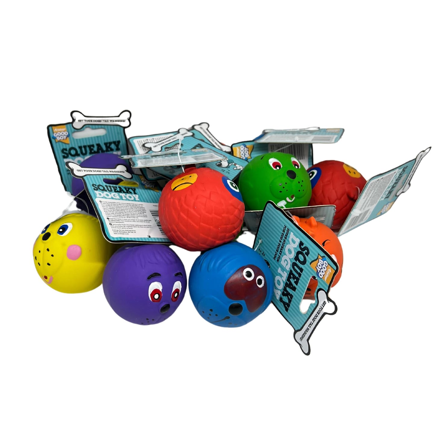 6 x Latex Faceballs Dog Puppy Toy Tennis Balls Sized Soft Squeaky Face Balls