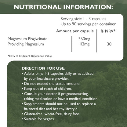 Barefoot Nutrition Magnesium Glycinate Supplement 560mg - 90 x 1-to-3 a Day Capsules. Pullulan Capsule - Superior Absorption: no Synthetic Binders or additives. Vegan & Paleo Friendly