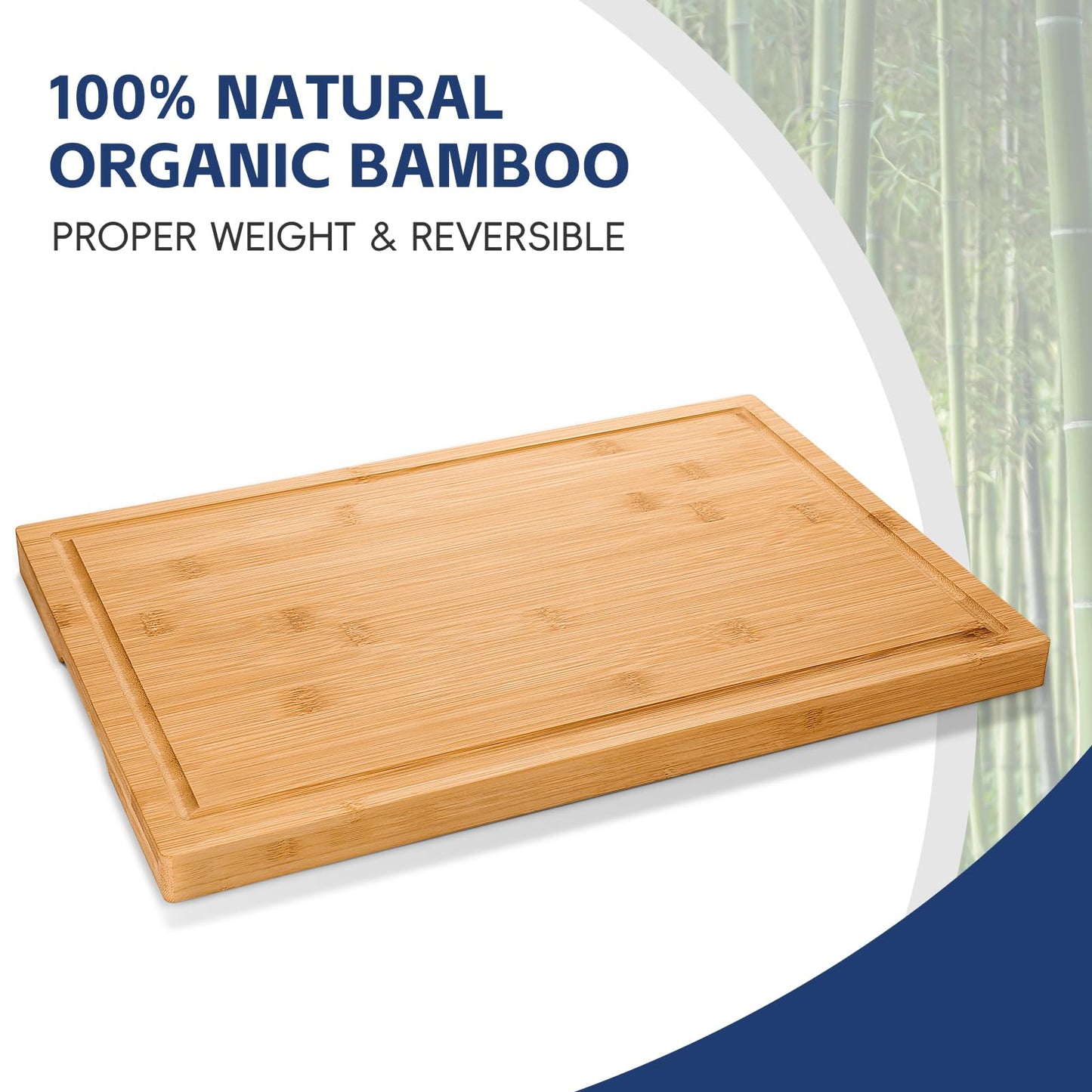 Hiware 3-piece Bamboo Cutting Boards for Kitchen, Heavy Duty Bamboo Cutting Board with Juice Groove, Wood Cutting Board Set for Meat, Vegetables