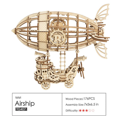 Rolife Wooden Model Kits for Adult to Build 3d Wooden Puzzle Woodcraft Construction Kit 3D Puzzle (Airship)