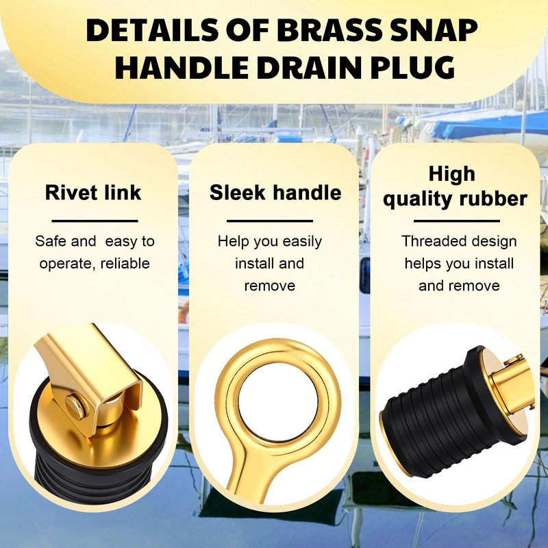 2 Pcs Brass Boat Plug for 1-Inch-Diameter Drains, Boat Drain Plug Locks in Place, Brass Handle