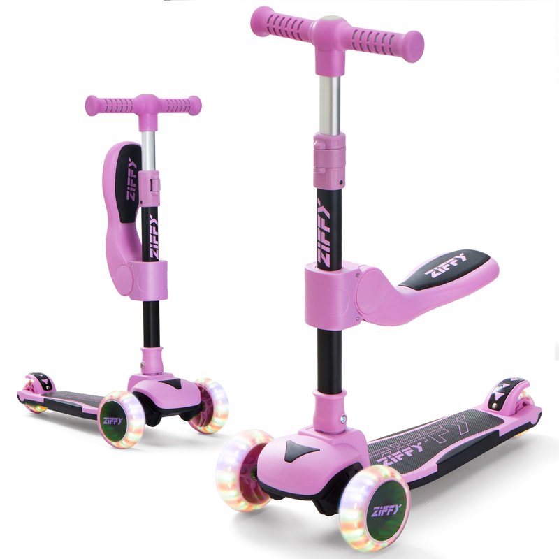 JOVA ZIFFY LED Light-up 3 Wheel Scooter, 2-in-1 Scooter for Kids, Anti-Slip Surface, Adjustable Height Handlebars and Foldable Seat, Toys for Kids Ages 3-12, Purple (Up to 110 Lbs)